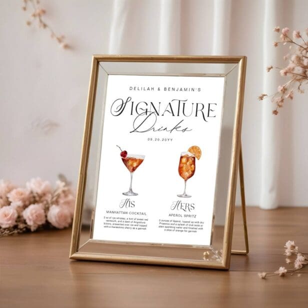 Elegant Watercolor His Her Signature Drink Wedding Poster