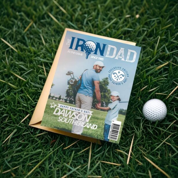 Fun Father's Day Dad golf Lover Photo Magazine Card