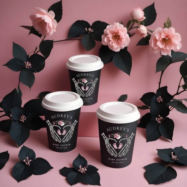 Gothic Skeleton Hands Heart Baby Girl Shower Paper Cups