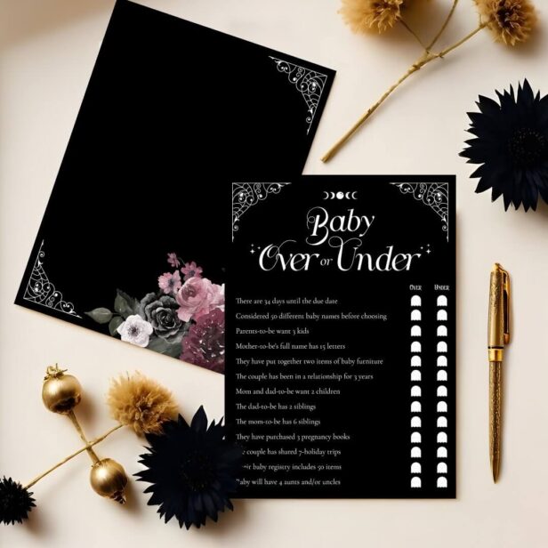 Over or Under Gothic Floral Baby Shower Game Card