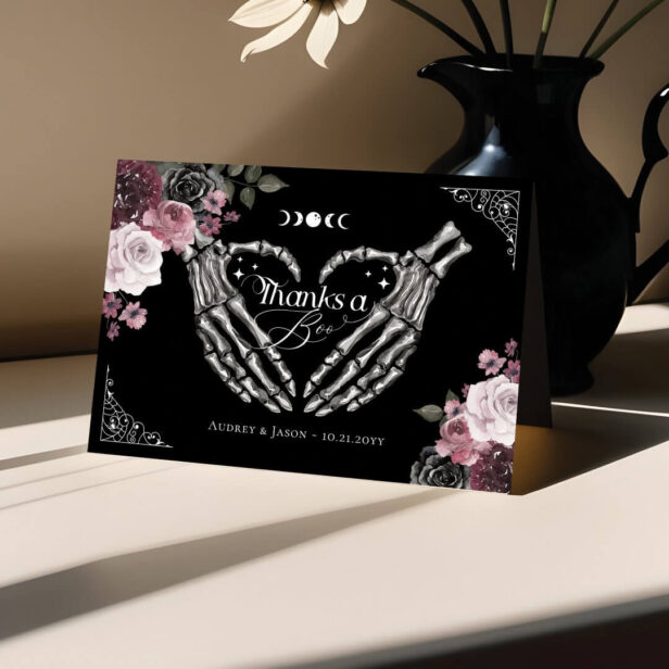 Thanks Boo Gothic Skeleton Hands Heart Baby Shower Thank You Card