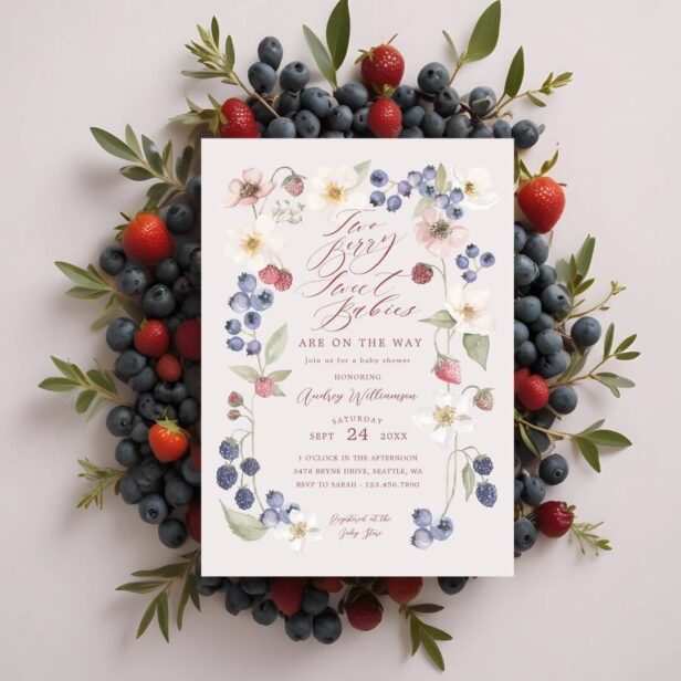 Two Berry Sweet Babies Berries & Flowers Shower Invitation