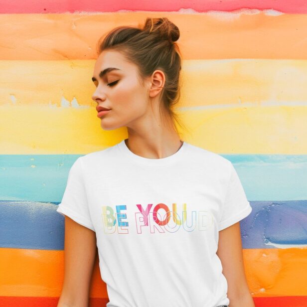 Be You Be Proud Fun LGBTQ Rainbow Heart Monogram T-Shirt
