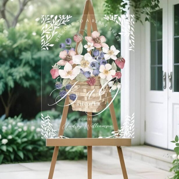 Berry Sweet Baby Shower Berries & Flowers Welcome Acrylic Sign