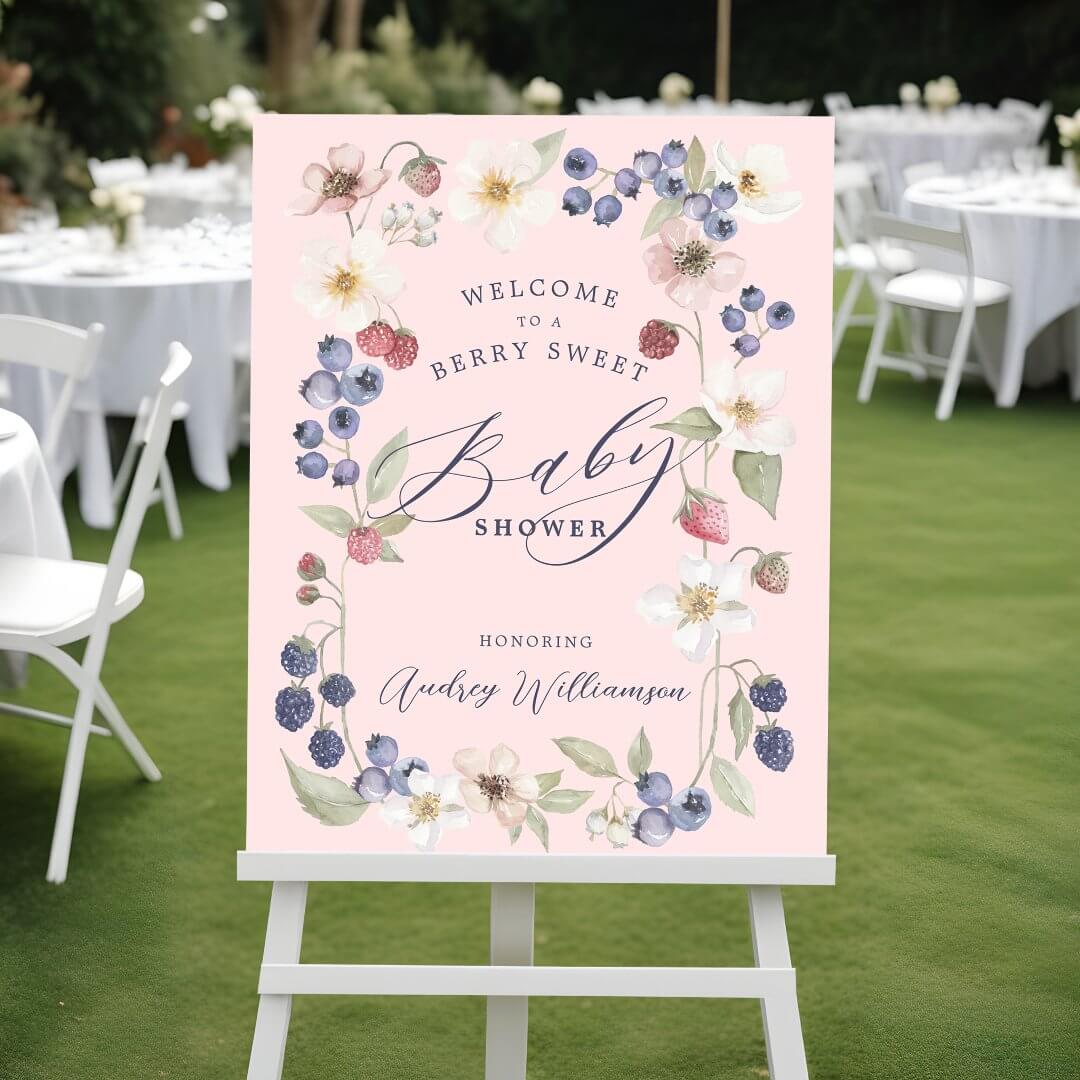 Berry Sweet Baby Shower Berries & Flowers Welcome Foam Board