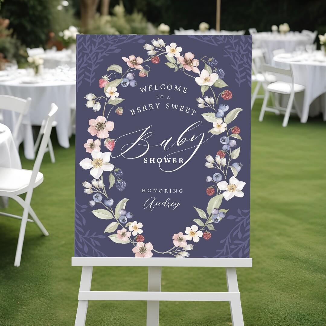 Berry Sweet Baby Shower Berries & Flowers Welcome Foam Board
