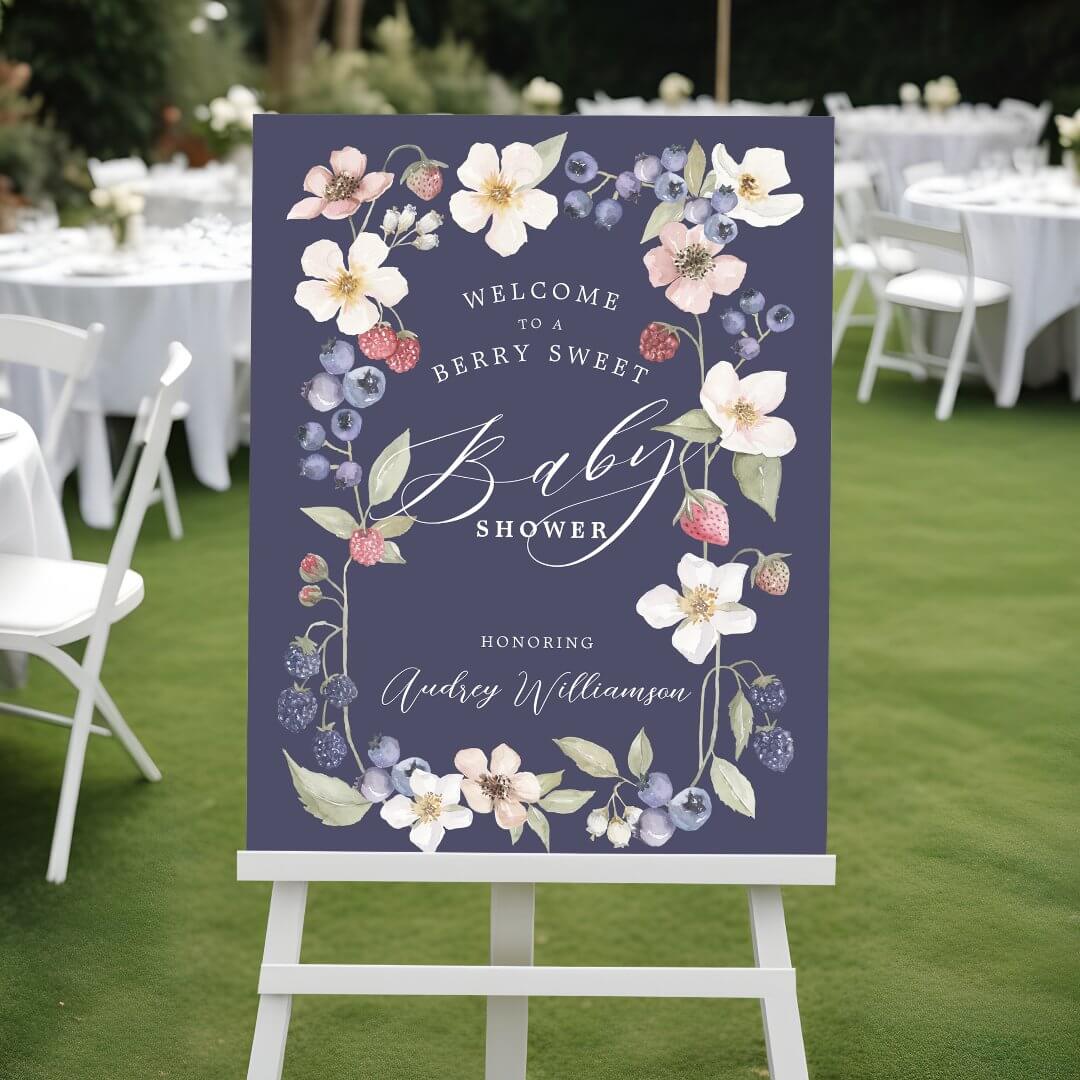 Berry Sweet Baby Shower Berries & Flowers Welcome Foam Board