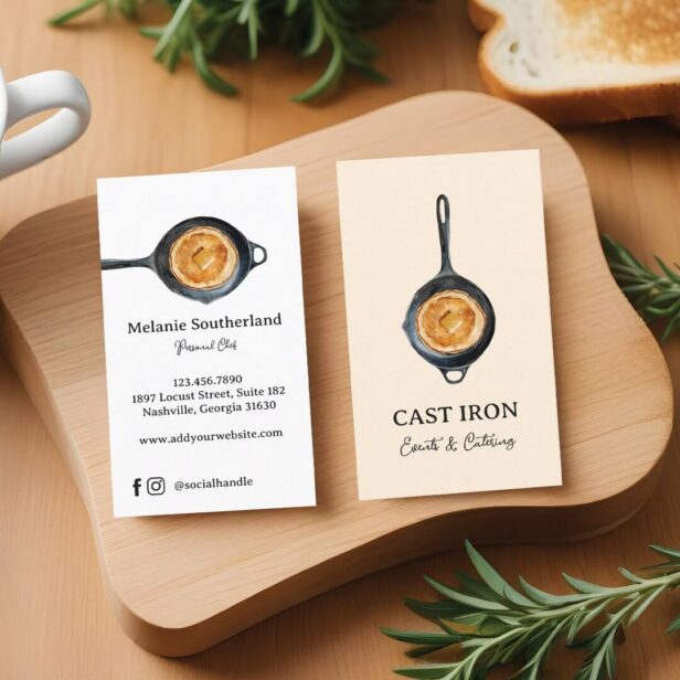 Black Cast Iron Skillet Personal Chef & Catering Business Card