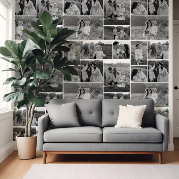 Black & White Personalized Family Photo Collage Wallpaper