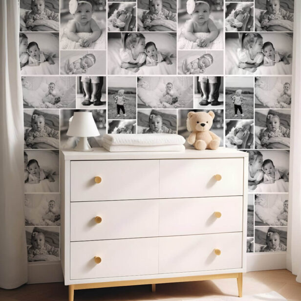 Black & White Personalized Wall Baby Photo Collage Wallpaper