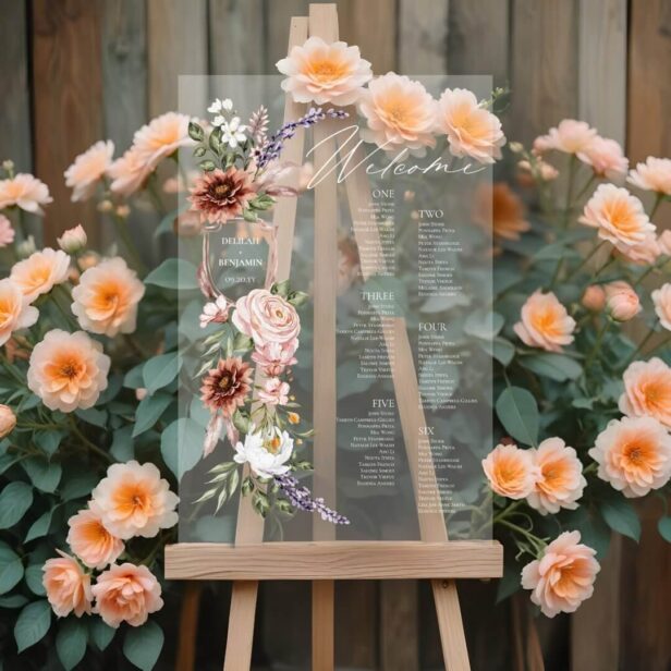 Boho Floral Welcome Wedding 6 Table Seating Chart
