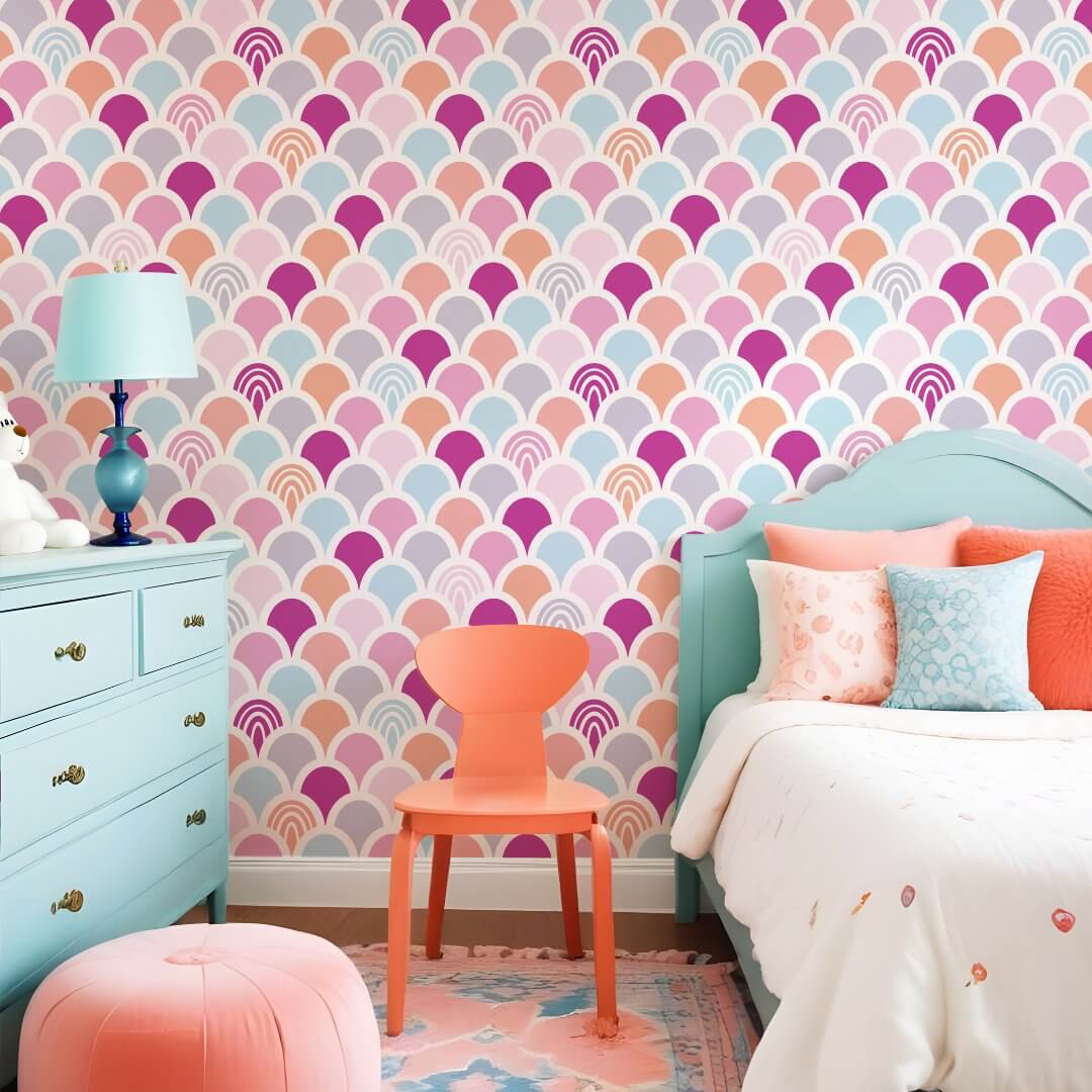 Colorful Fun Mermaid Fish Scale Rainbow Pattern Wallpaper