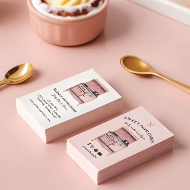 Cute Pink Vintage Oven Bakery Business Card