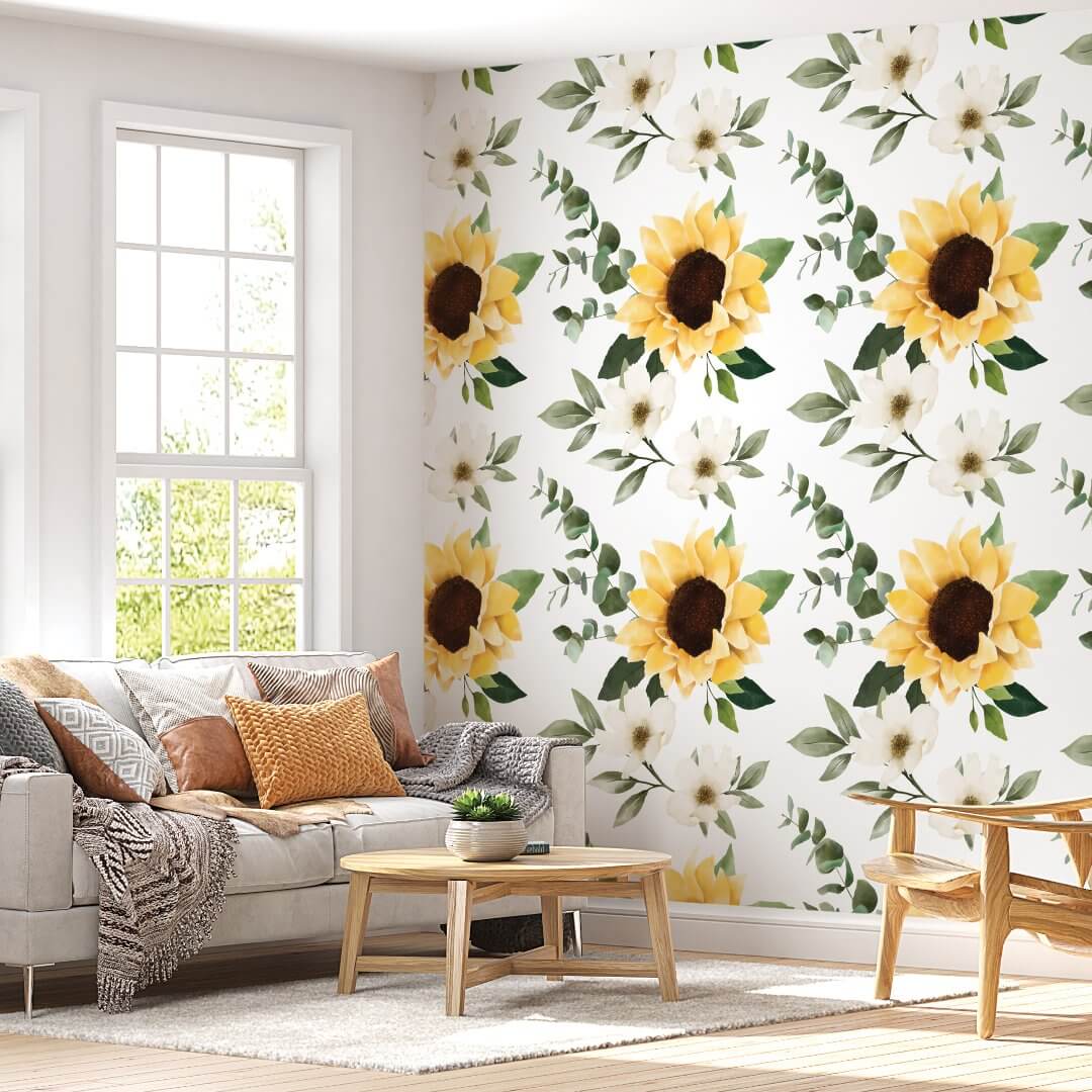 Elegant Country Watercolor Sunflowers Botanical Wallpaper