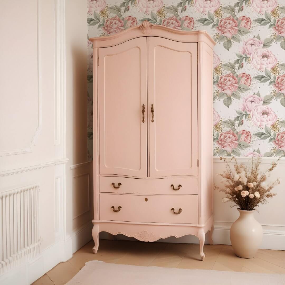 Elegant Gold Glitter Watercolor Pink Peony Florals Wallpaper