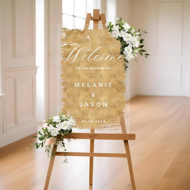 Elegant Script Faux Gold Brushed Welcome Wedding Acrylic Sign