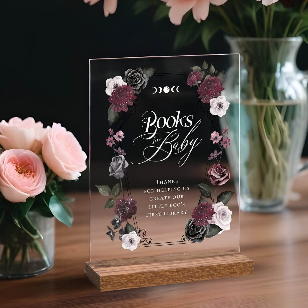 Gothic Black Watercolor Floral Books for Baby Acrylic Sign