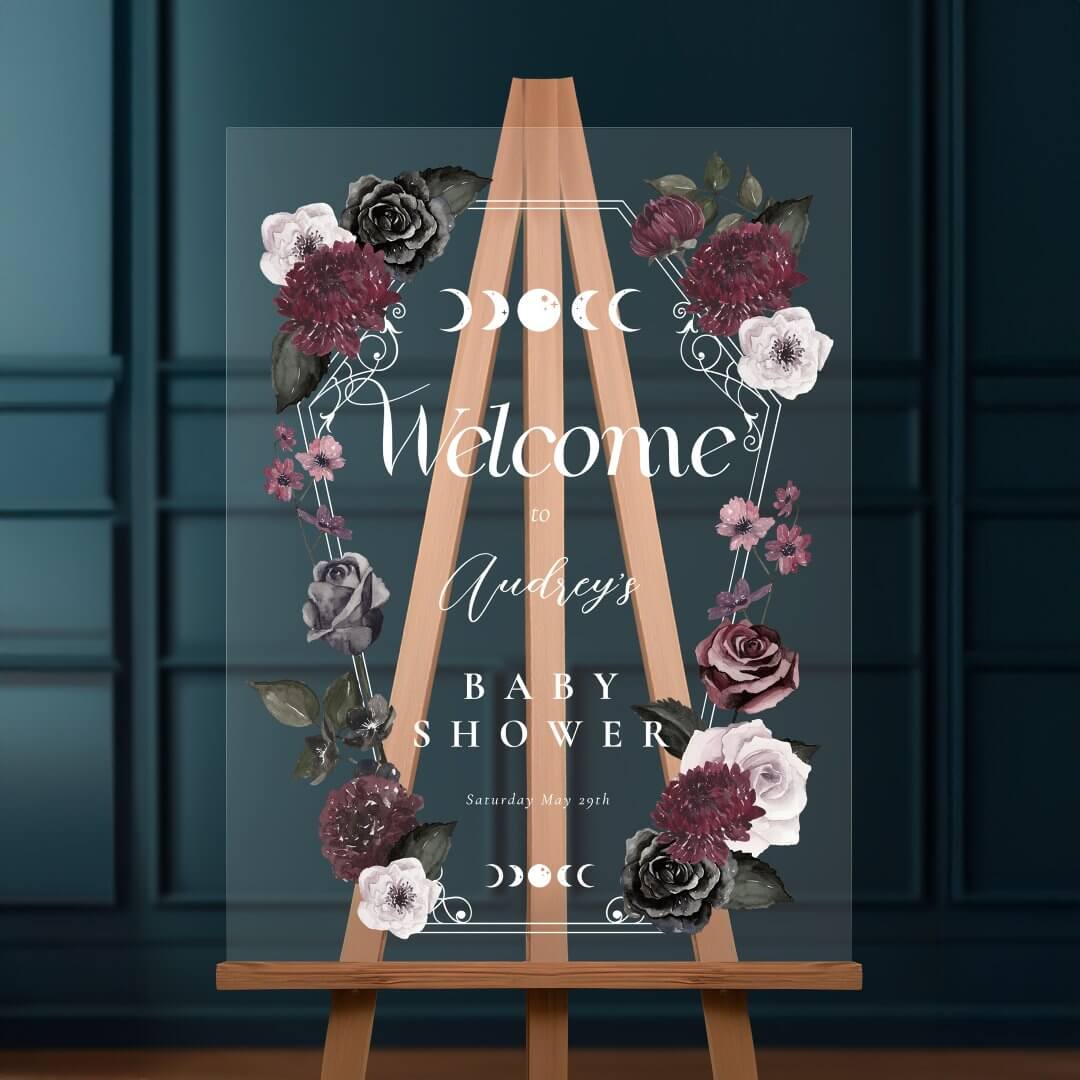 Gothic Skeleton Hands Heart Baby Shower Welcome Acrylic Sign