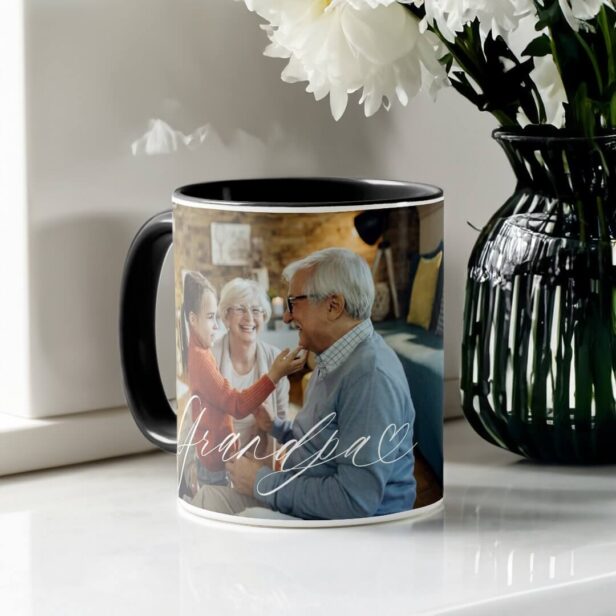 Grandpa Script Heart Grateful Every Moment Photo Mug