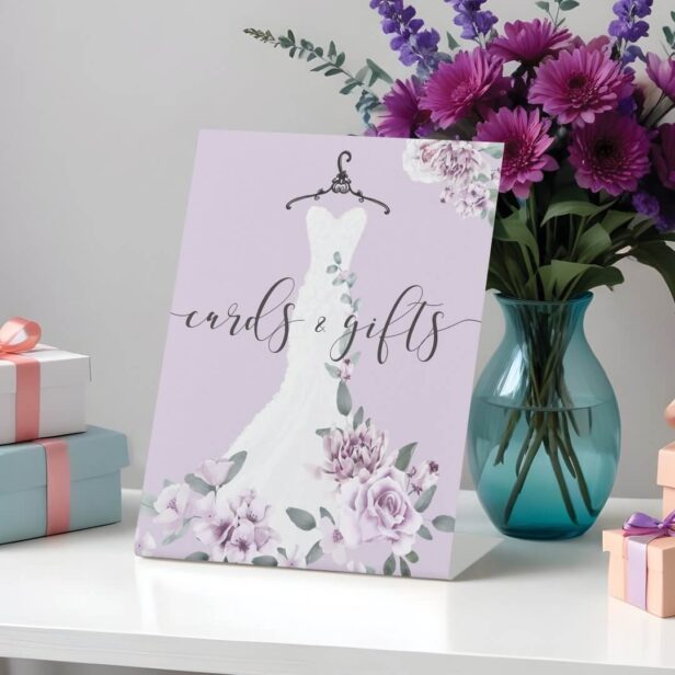 Lavender Florals Bridal Shower Cards & Gifts Pedestal Sign