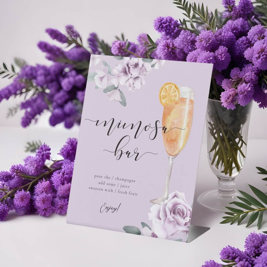 Lavender Florals Watercolor Mimosa Bar Cocktail Pedestal Sign