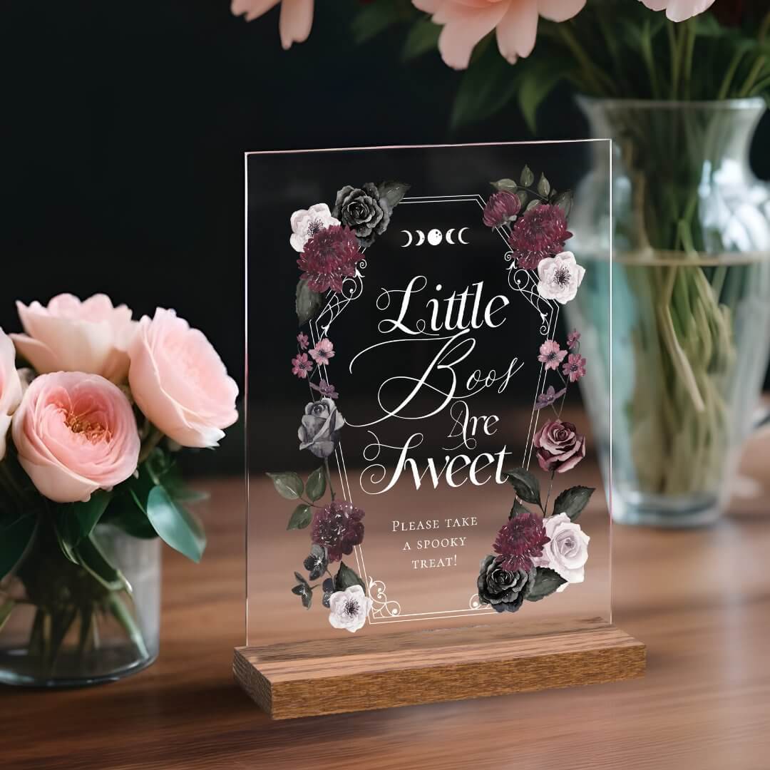 Little Boos Are Sweet Spooky Gothic Florals Shower Acrylic Sign