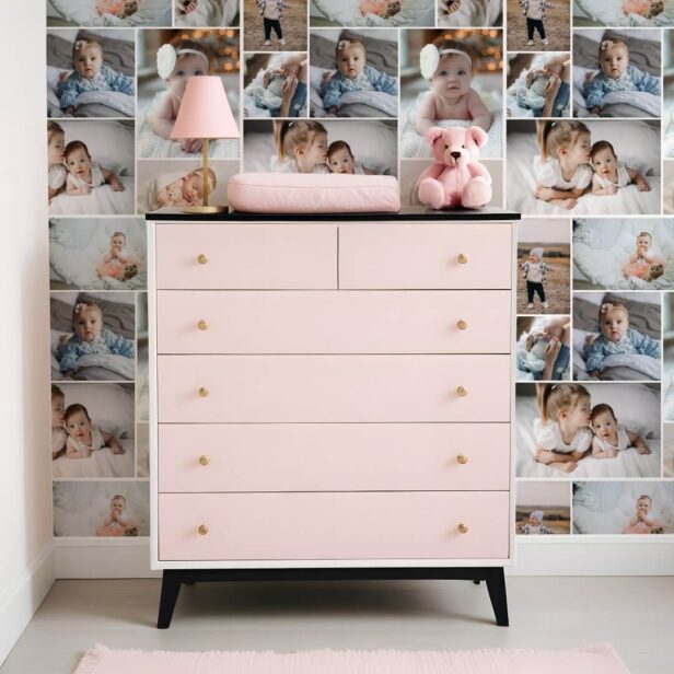Minimal Personalized Wall Baby 8 Photo Collage Wallpaper
