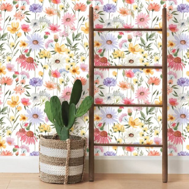 Watercolor Botanical Wildflowers Floral Meadow Wallpaper