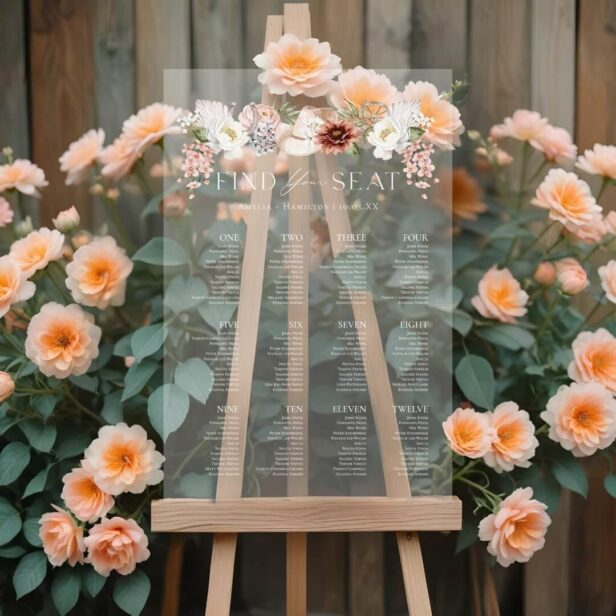Western Boho Floral 12 Table Wedding Seating Chart