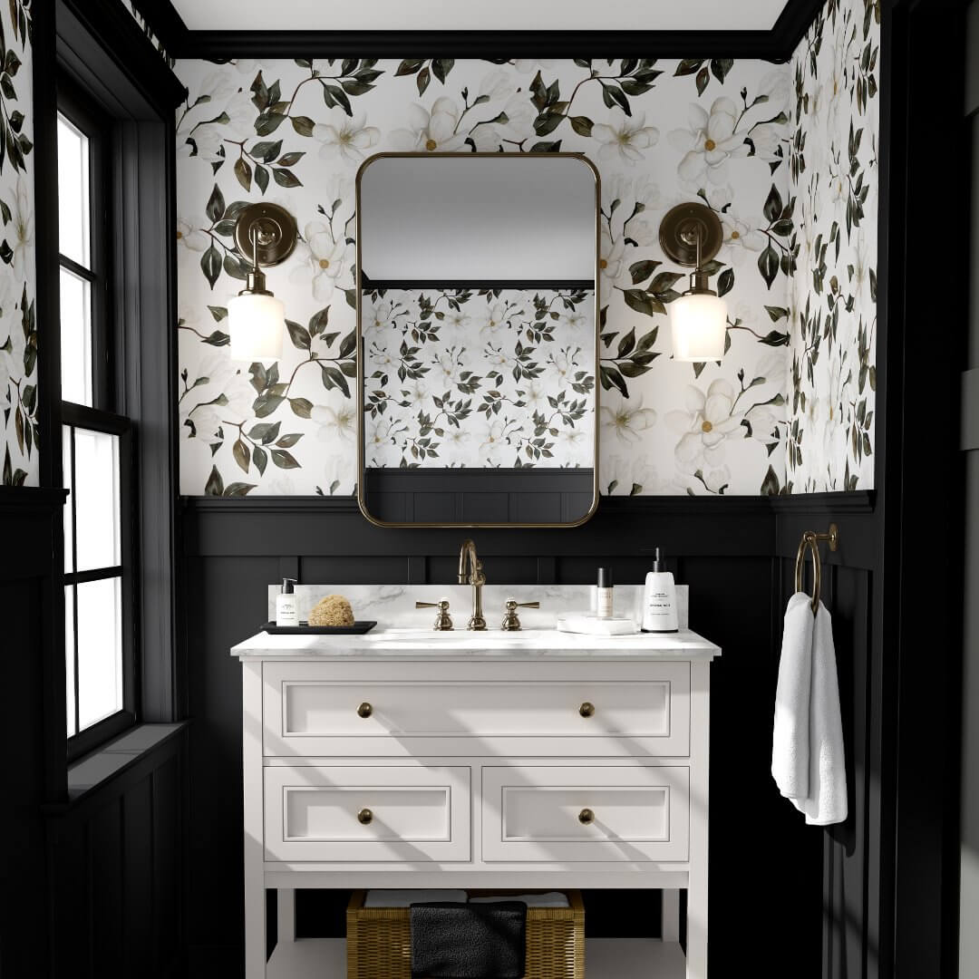 White Magnolia Floral Watercolor Botanical Pattern Wallpaper