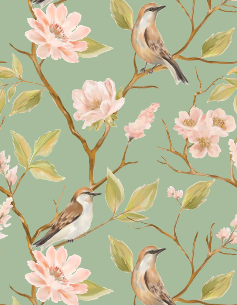Bird And Branch Pattern Peel & Sticker Wallpaper By Moodthology Papery