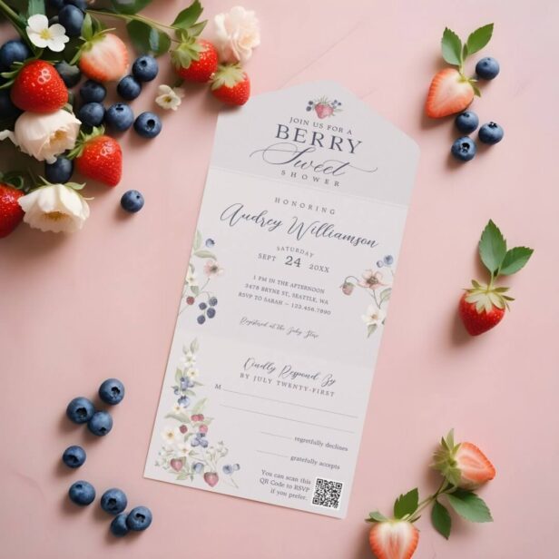 Berry Sweet Baby Shower Wild Berries & Flowers All In One Invitation