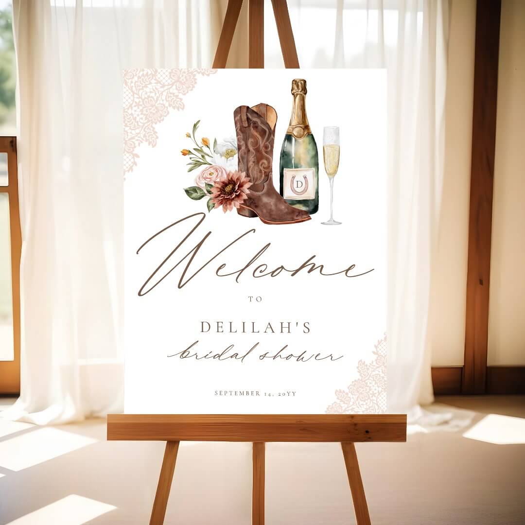 Boots Bubbly Cowgirl Western Floral Bridal Shower Foam Board
