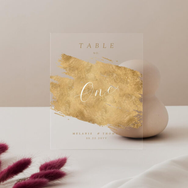 Chic Elegant Script Faux Gold Brushed Table Number Acrylic Sign