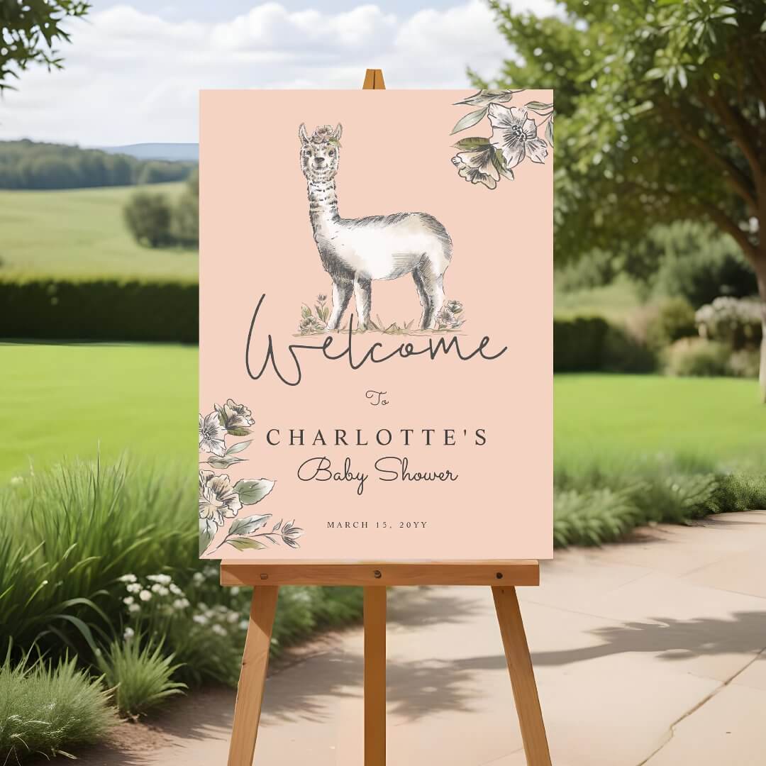 Cute Floral Llama Alpaca Baby Shower Welcome Pink Foam Board