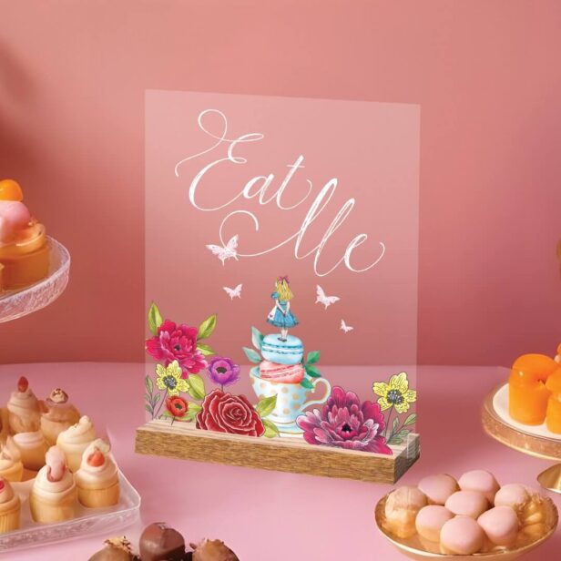Eat Me Vintage Alice In Wonderland Vibrant Florals Acrylic Sign