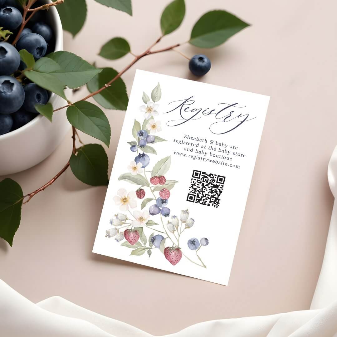 Floral Berry Sweet Baby Shower QR Code Registry Enclosure Card