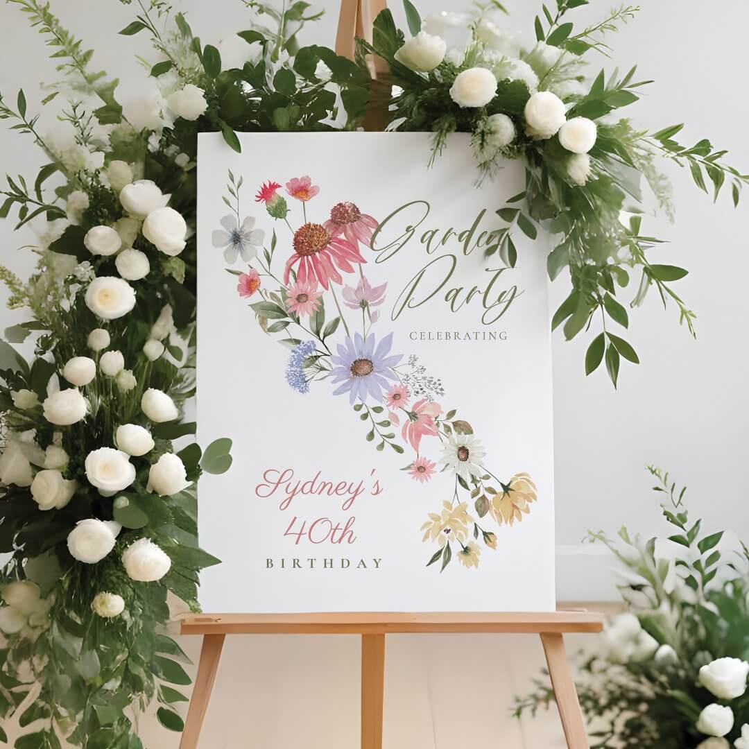 Garden Party Watercolor Wildflower Floral Birthday Foam Board