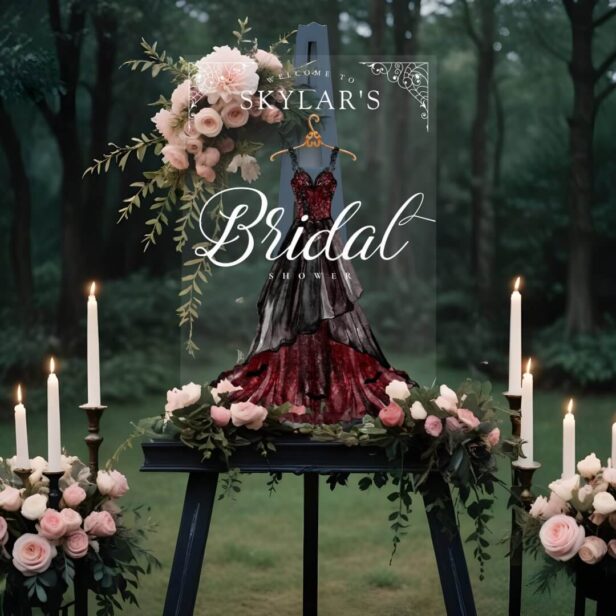 Gothic Black Wedding Dress Bridal Shower Welcome Acrylic Sign