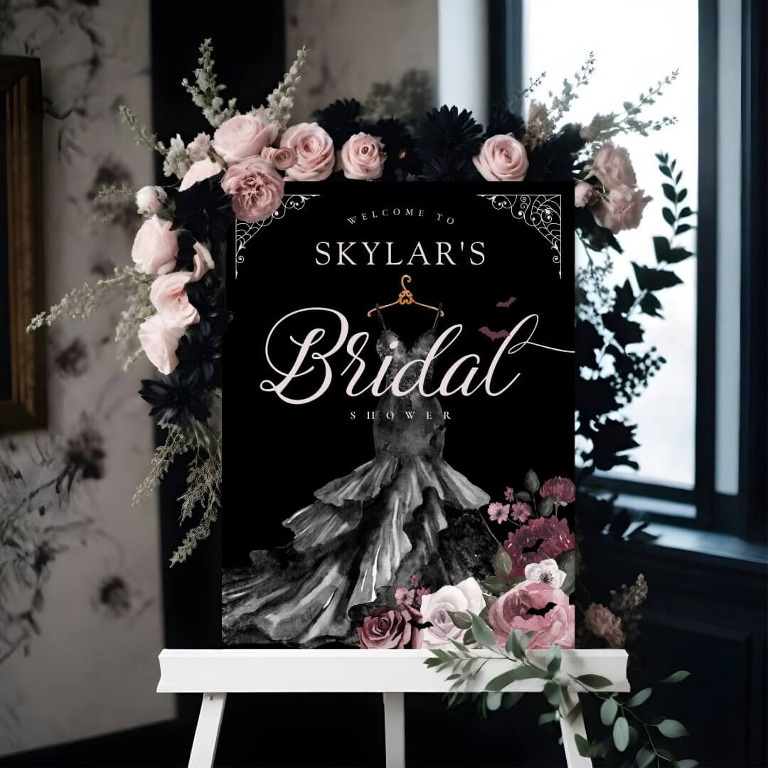 Gothic Black Wedding Dress Bridal Shower Welcome Foam Board