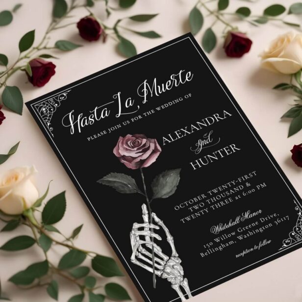 Hasta La Muerte Skeleton Rose Until Death Wedding Invitation