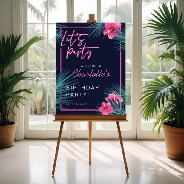 Let's Party Fun Neon Pink Tropical Palm Birthday Foam Board