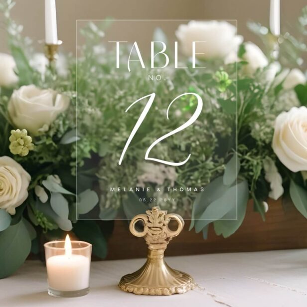 Minimal Elegant White Script Wedding Table Number Acrylic Sign
