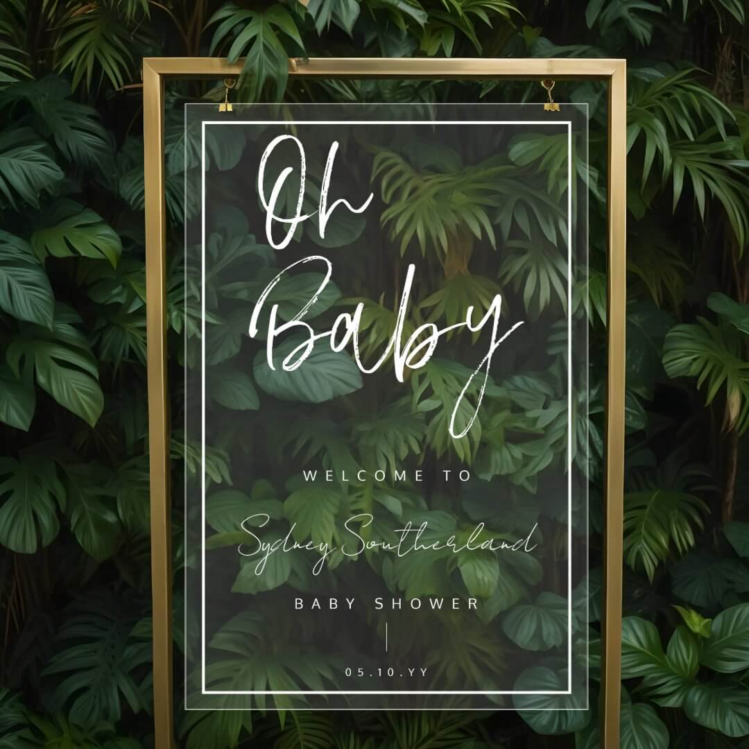 Minimal Oh Baby White Brush Script Baby Shower Acrylic Sign