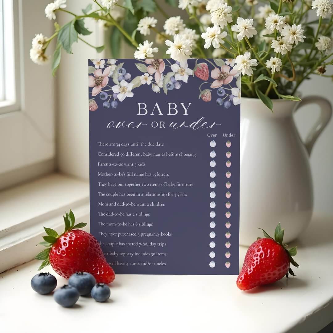 Over or Under Berry Sweet Baby Shower Game Card