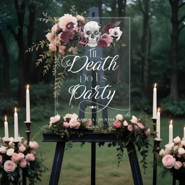 Til Death Watercolor Skeleton Rose Gothic Wedding Acrylic Sign