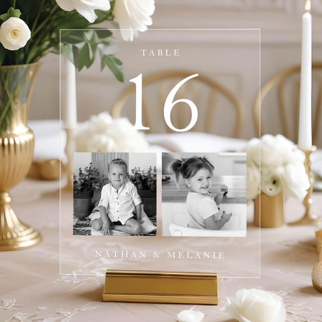 Wedding Black & White Baby Photos Table Number Acrylic Sign