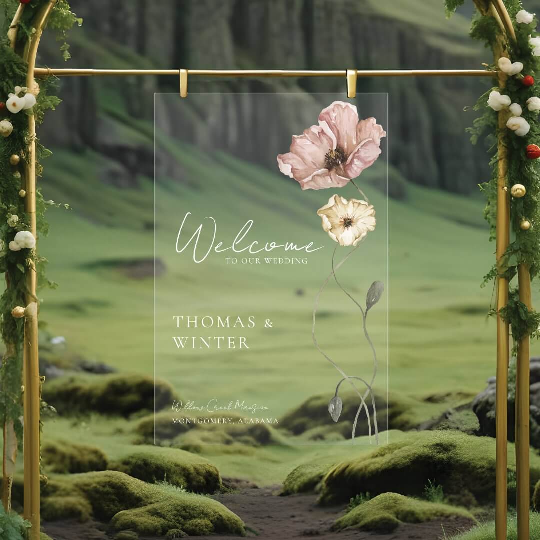 Welcome Icelandic Watercolor Iceland Poppy Flowers Acrylic Sign