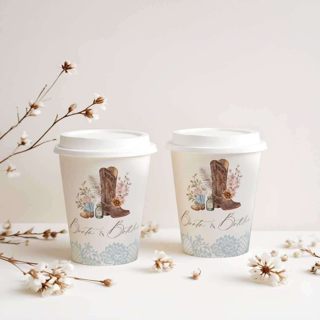 Boots & Bottles Blue Cowboy Western Baby Shower Paper Cups