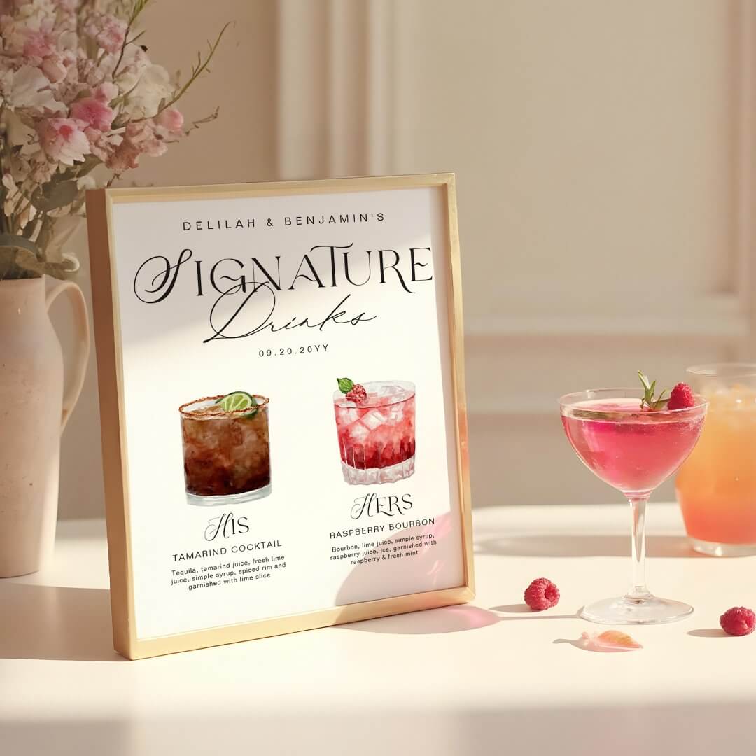 Elegant Watercolor His Her Signature Drink Wedding Poster